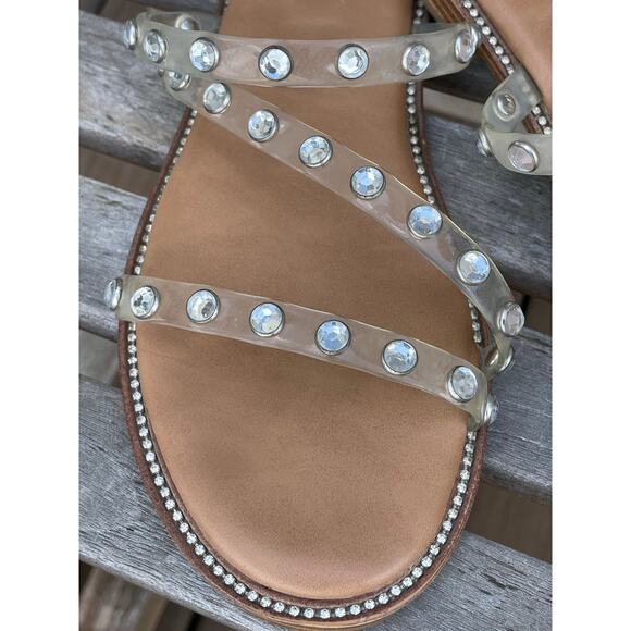 Steve Madden clear w/ rhinestones embellined flat sandals 7 - Picture 2 of 5